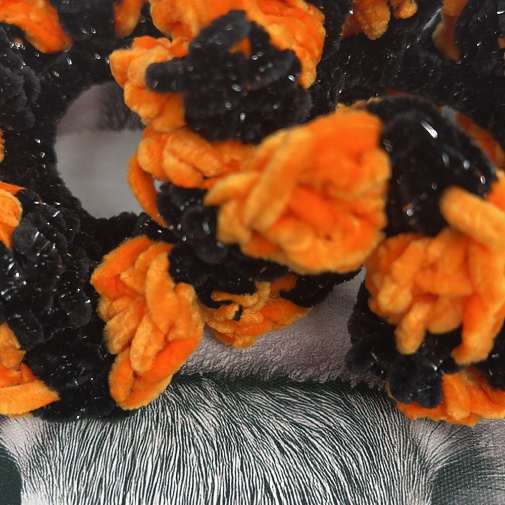 Handmade Crochet Orange and Black Sparkle  Scrunchie Set of 2 - Picture 2 of 3